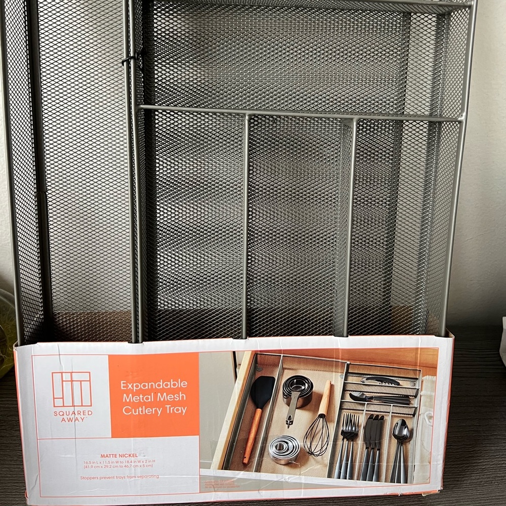 Squared Away™ Expandable Mesh Flatware Organizer in Matte Nickel